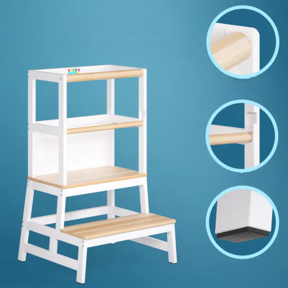 Turn de învățare PLAY din pin, 93x56x49, albă/natur maro Spielwerk