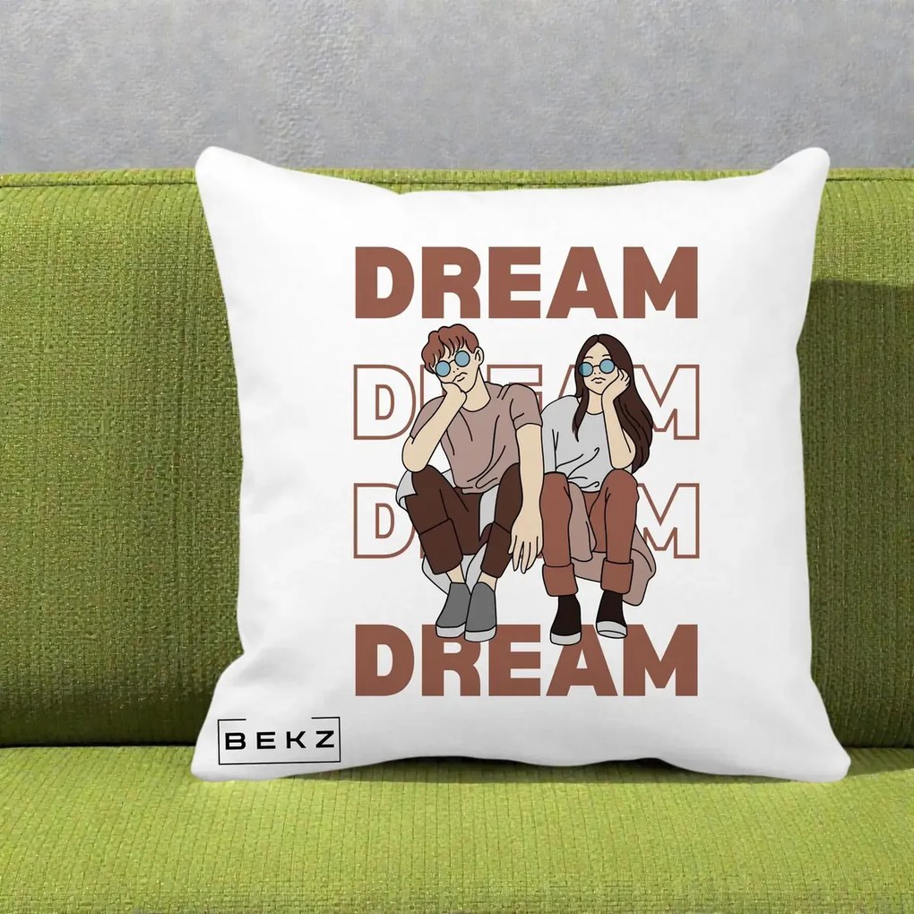 Perna Decorativa Dream Couple Aesthetic, 40x40 cm, Alba Mata, Husa Detasabila, Perna Inclusa, BEKZ®
