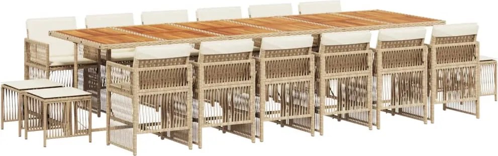 vidaXL Set mobilier de grădină cu perne, 17 piese, bej, poliratan