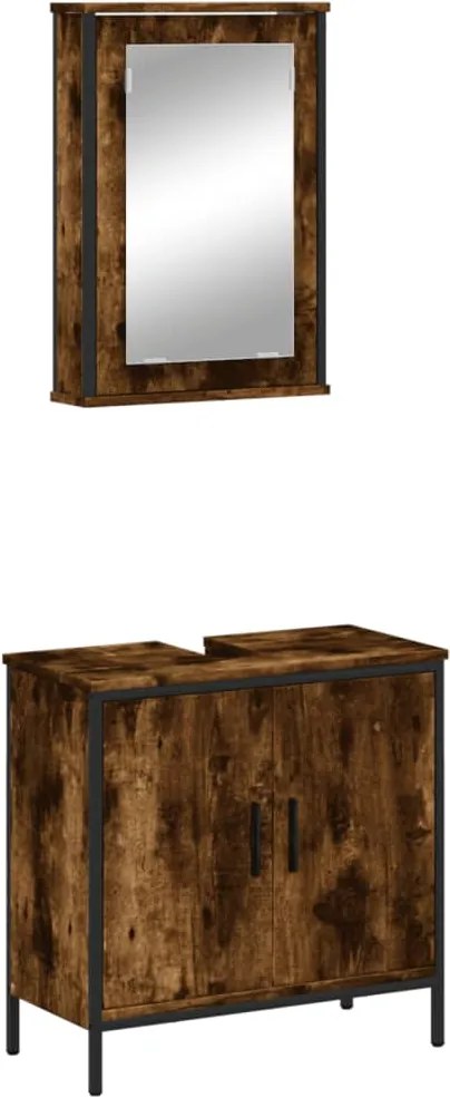 vidaXL Set mobilier de baie, 2 piese, stejar fumuriu, lemn prelucrat
