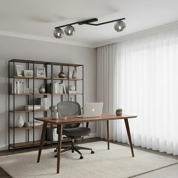 Plafonieră NATON, 3x E14, 10W, 230V, negru/fumuriu