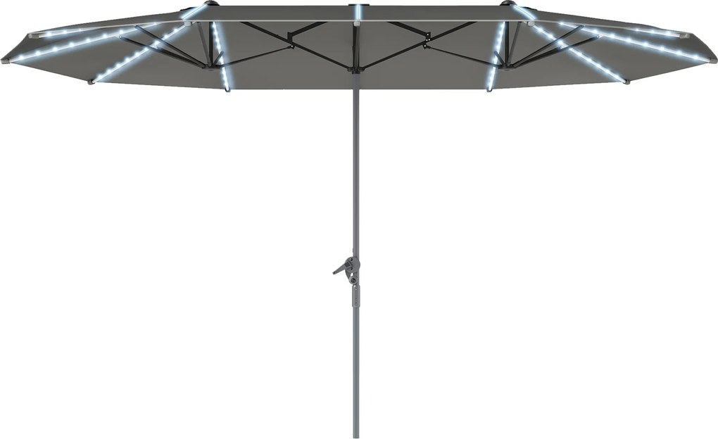 Outsunny Umbrelă dublă cu lumină solară, Aluminiu, Poliester, Protecție UPF50+, rezistent la UV, Umbrelă pentru terasă, Gri închis | Aosom Romania