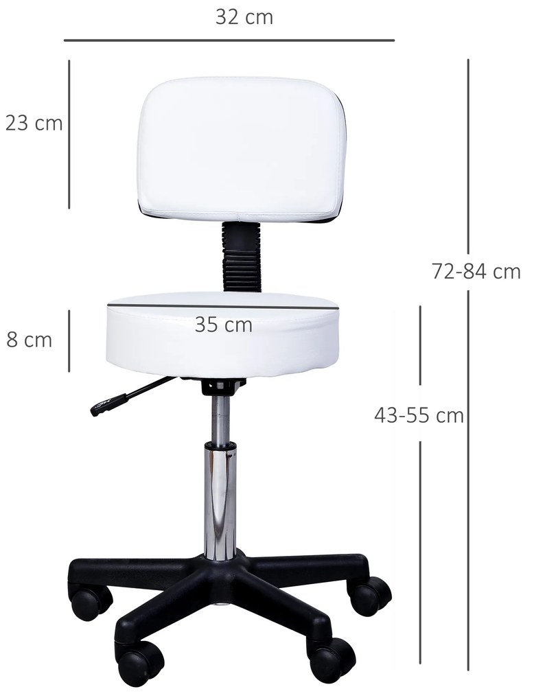 Taburet de Bar HOMCOM cu spatar inalt sezut capitonate, inaltime reglabila, tapiterie din piele ecologica, Max.sarcina 136kg alb | Aosom Romania