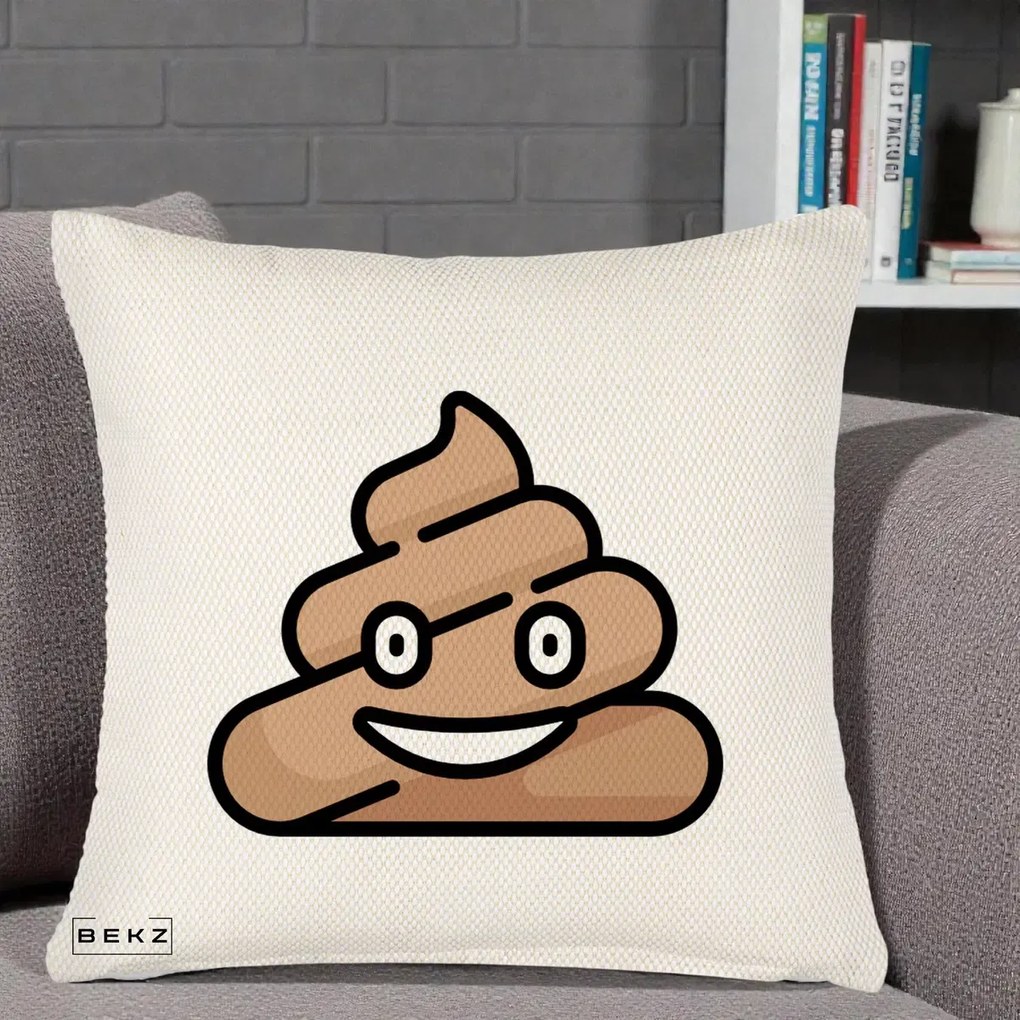 Perna Decorativa Emoji Poop Funny, 40x40 cm, Crem Reliefat, Husa Detasabila, Perna Inclusa, BEKZ®