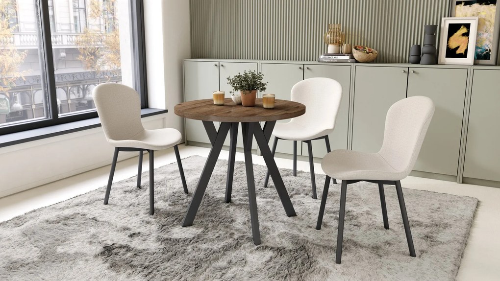 Mazzoni ALMO 80 Nuc Elegant/picioare negre - MASĂ ROTUNDĂ CU PICIOARE Y LOFT/INDUSTRIAL PENTRU BUCĂTĂRIE LIVING SAU SUFRAGERIE