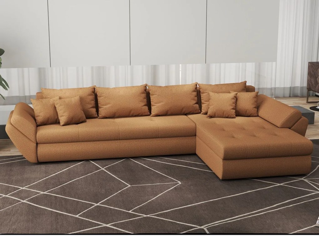 Colțar extensibil dumonde cu ladă de depozitare si sezut confortabil din spuma high-density, Loana XL Enjoy Mango II 335x185 cm