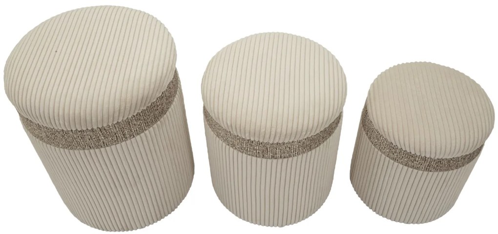 Mauro Ferretti Set 3 Pufuri Crem Cu Spațiu De Depozitare, Ø 40,5 X 49,5 Cm, 35 X 42 Cm, 31 X 38 Cm | Aosom Romania