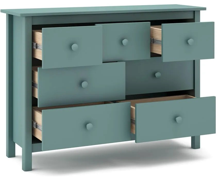 Comodă pentru copii în culoarea petrolului joasă din lemn de pin 110x80 cm Max – Marckeric