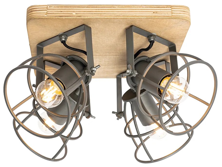 Spotlight industrial din lemn cu gri închis reglabil 4 lumini - Arthur