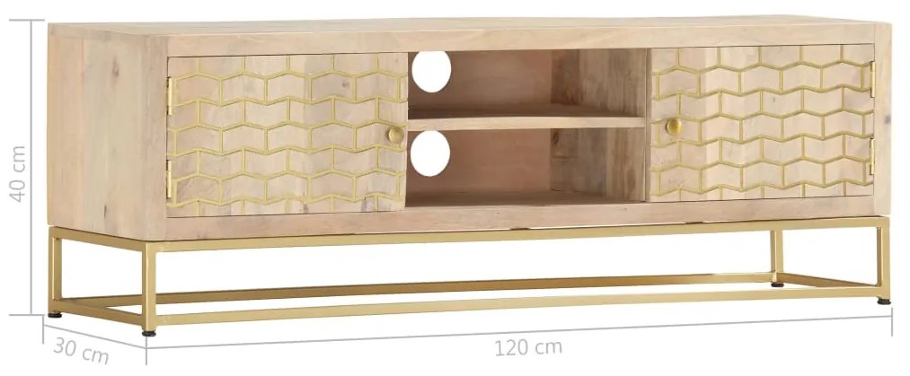 Comoda TV, auriu,120 x 30 x 40 cm, lemn masiv de mango