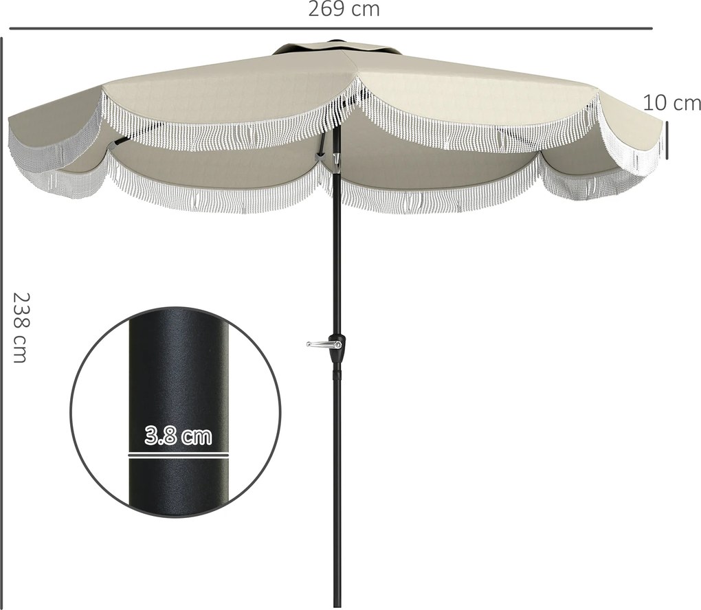 Outsunny Umbrelă de Grădină Inclinabilă 2.7x2.7 m cu Manivelă, Umbrelă Rotundă de Exterior cu 8 Spițe, din Metal și Poliester, pentru Curte sau Balcon, UV 30+, Gri Deschis | Aosom Romania