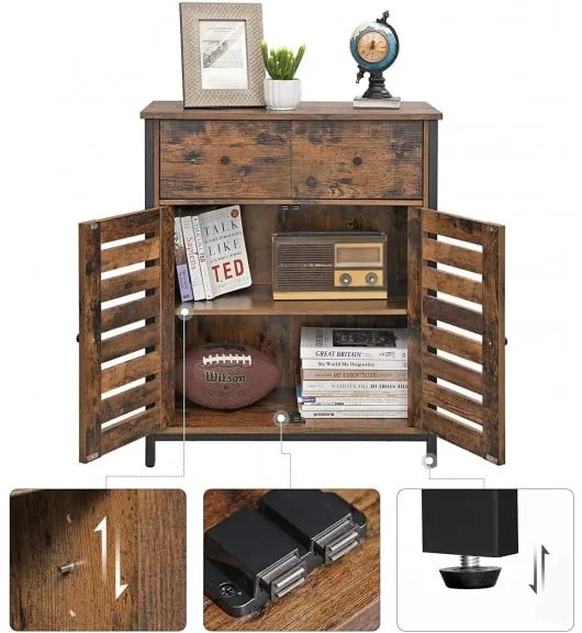 Dulăpior Vintage 2 Usi Si 2 Sertare, Maro Rustic, 80 Cm
