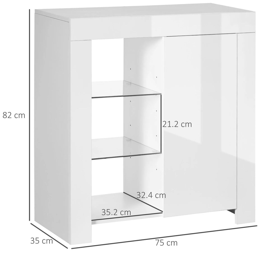 HOMCOM Cabinet Depozitare cu Iluminare LED, Rafturi Deschise și Ușă, Design Modern pentru Living | Aosom Romania