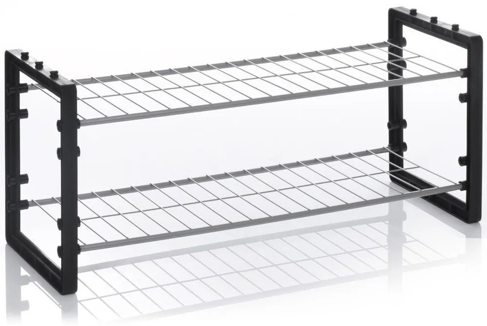 Organizator incaltaminte 2 niveluri Rack, Alb/Negru, 68x32x25 cm