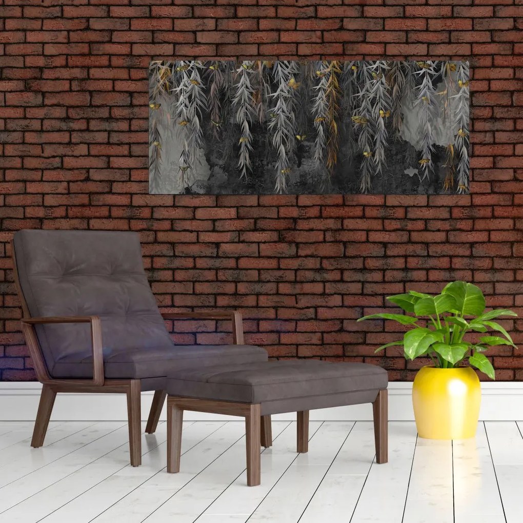 Tablou - Crenguțe de salcie, fundal negru (120x50 cm)