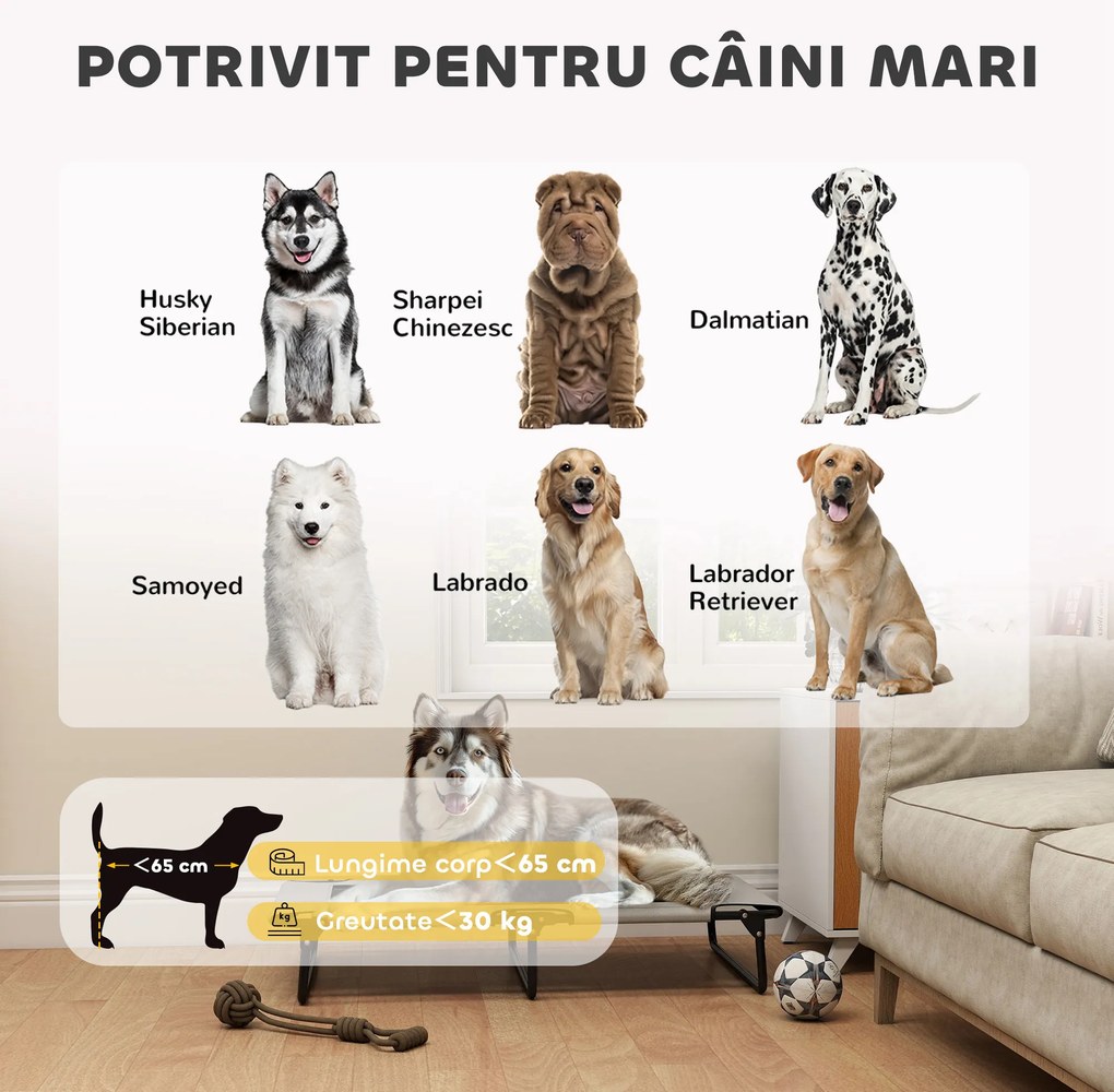 PawHut Pat Pliabil pentru Câini Mari cu Țesătură Tip Plasă, 107x61x20 cm, Gri | Aosom Romania