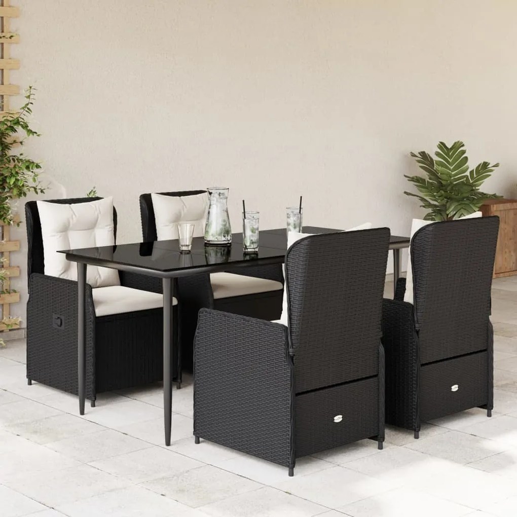 vidaXL Set mobilier de grădină cu perne, 5 piese, negru, poliratan