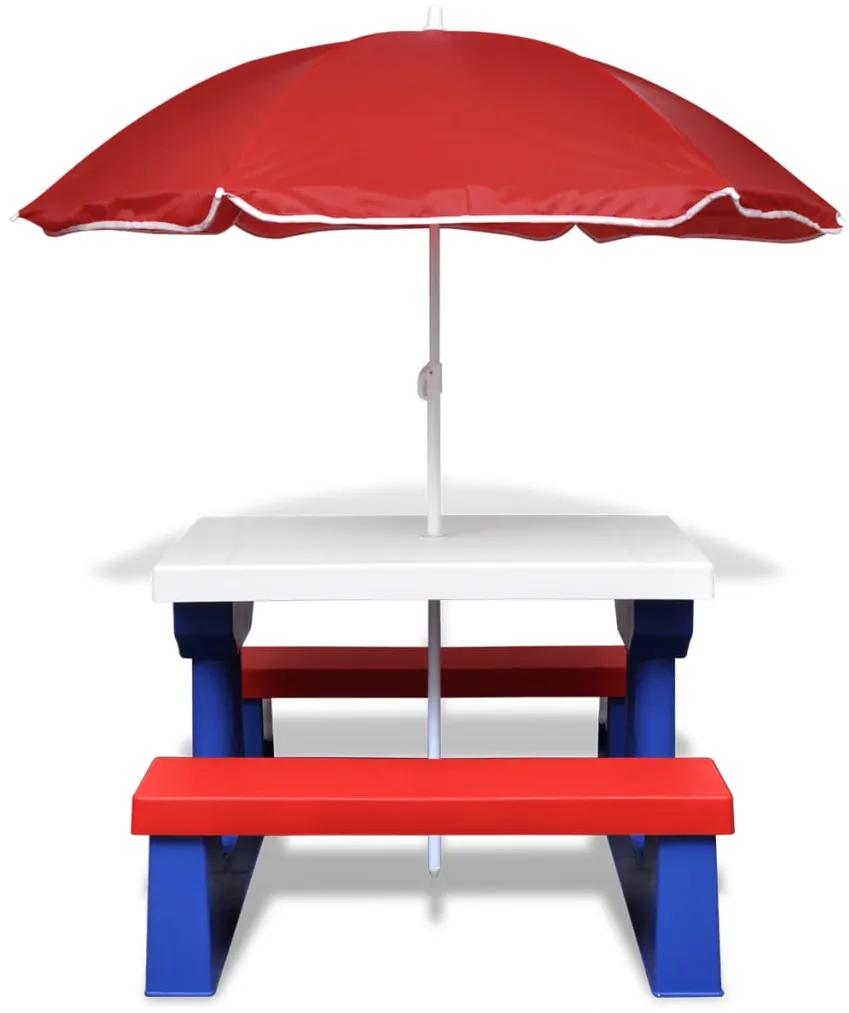 41455 vidaXL Masă de picnic pentru copii cu bănci & umbrelă, multicolor