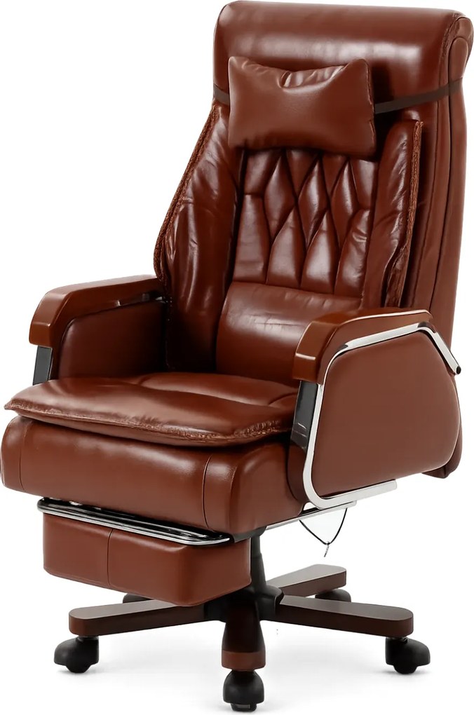 EXECUTIVE PRIME 8206B – Scaun directorial din piele naturala si lemn , Masaj in 9 puncte si Incalzire, rezistent 150 kg, Maro Inchis