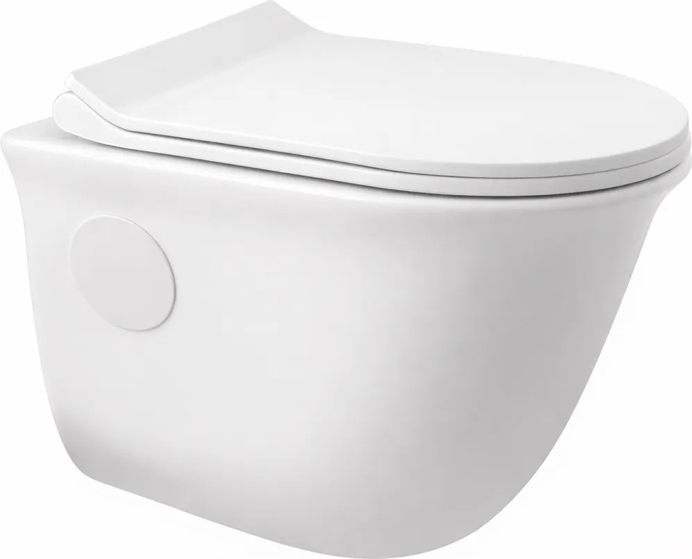 FRANKFURT || Vas toaletă suspendat, cu spălare adâncă, cu capac WC slim, ceramică, alb