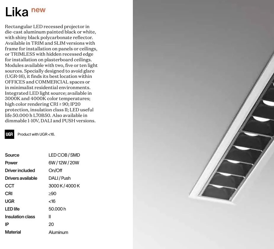 Corp incastrabil cu 2 spoturi LED Lika fi trimless 06w 4000k