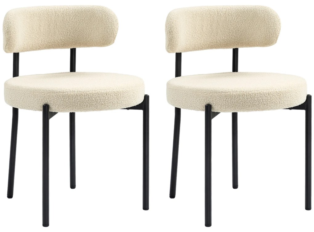HOMCOM Set de 2 scaune de masă cu spătar din material textil și picioare din oțel 51 x 51 x 76 cm bej negru | Aosom Romania