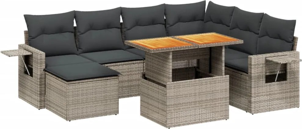 vidaXL Set canapele de grădină cu perne, 8 piese, gri, poliratan