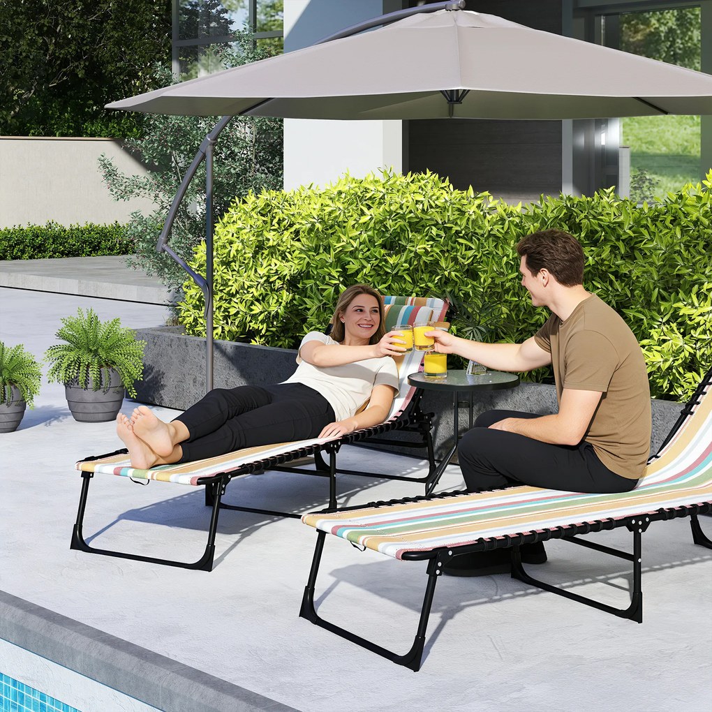 Outsunny Șezlong, Șezlong de grădină pliabil, Șezlong pliabil, Spătar în 4 trepte, Oțel, Material plasă, 189 x 58 x 30 cm, Multicolor | Aosom Romania
