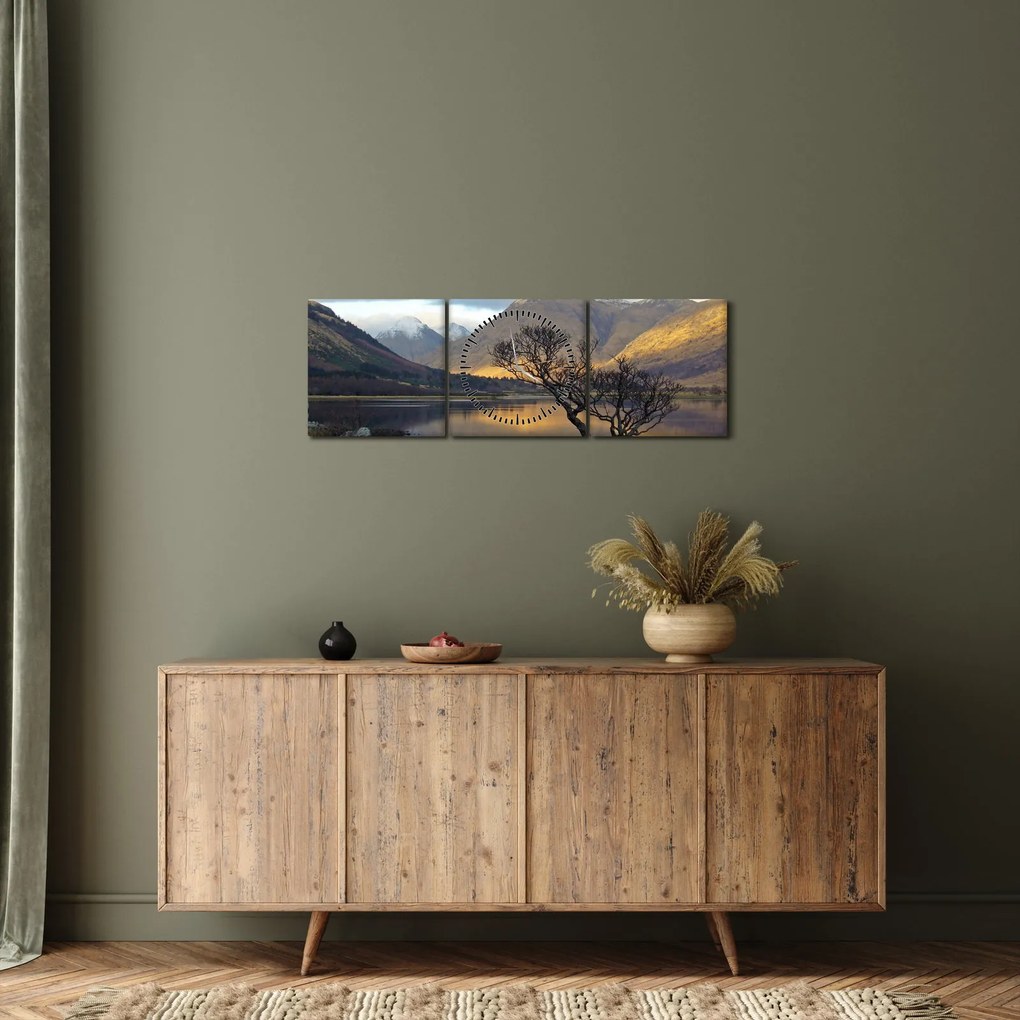 Tablou - Munții de lângă lac (cu ceas) (90x30 cm)