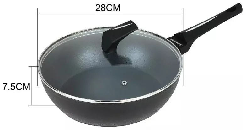 Tigaie adâncă Klausberg KB 7692, 28 cm, acoperire marmorată, compatibilă cu plitele cu inducție, negru