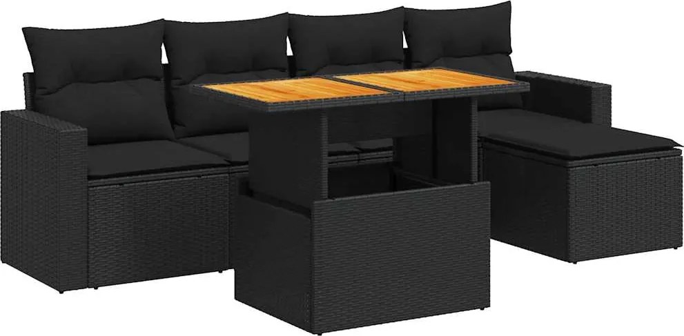 vidaXL Set mobilier de grădină cu perne, 6 piese, negru, poliratan