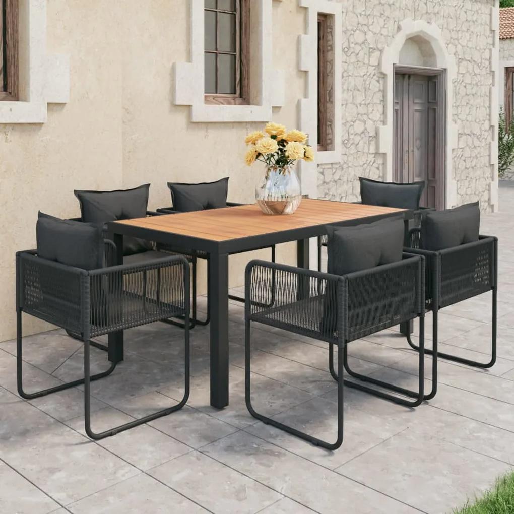 3060109 vidaXL Set mobilier masă de grădină, 7 piese, negru și maro, ratan PVC