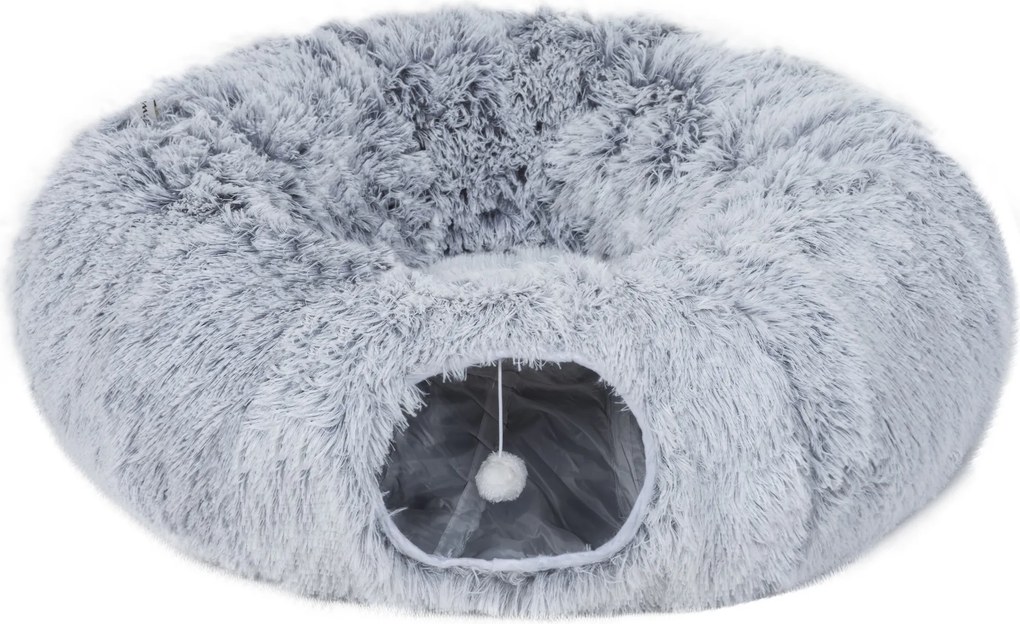 PawHut Tunel interior pentru pisici cu pat în formă de donut, pernă circulară lavabilă, 90x80x27cm, gri deschis | Aosom Romania