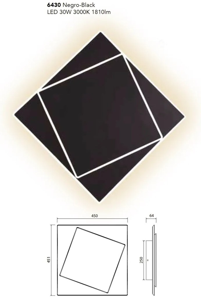 Aplica LED de perete/tavan DAKLA 30W neagra