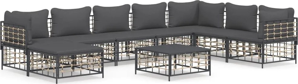 vidaXL Set mobilier de grădină cu perne, 9 piese, antracit, poliratan
