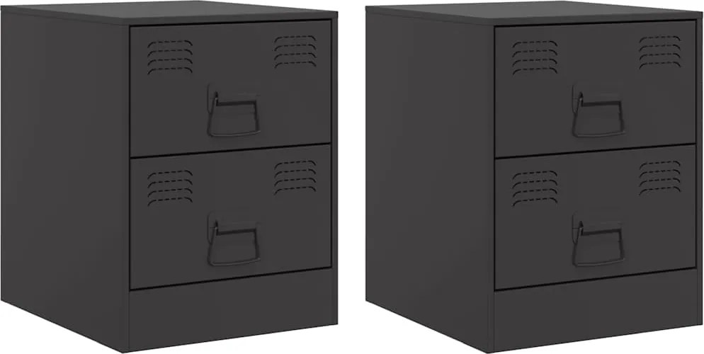 vidaXL Noptiere, 2 buc., negru, 34,5x39x44 cm, oțel