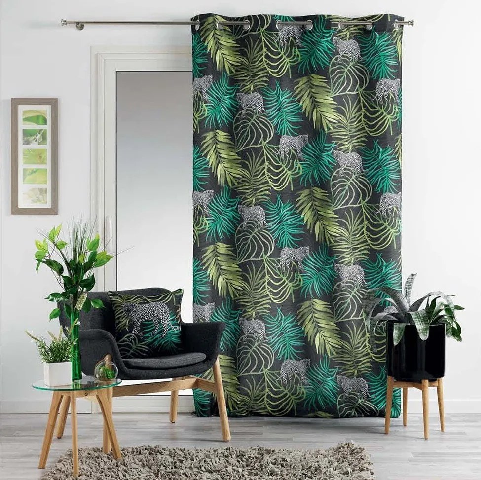 Draperie verde scandinavă pentru cercuri TROPICAL 140 x 260 cm
