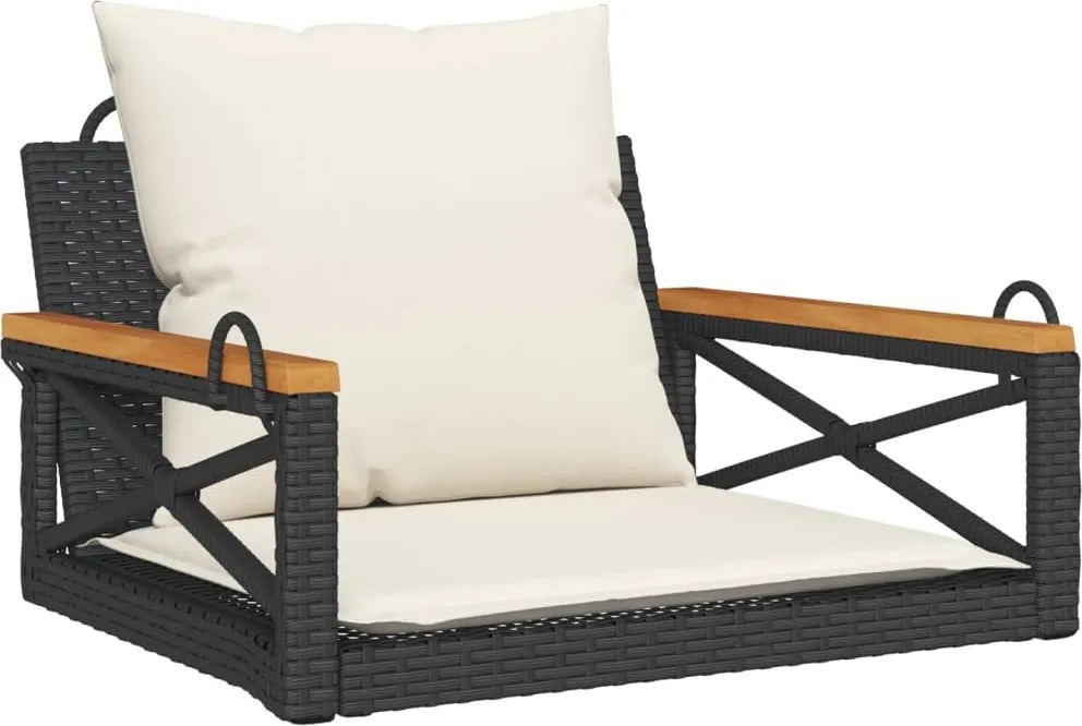 vidaXL Bancă de balansoar cu perne, negru, 63x62x40 cm, poliratan