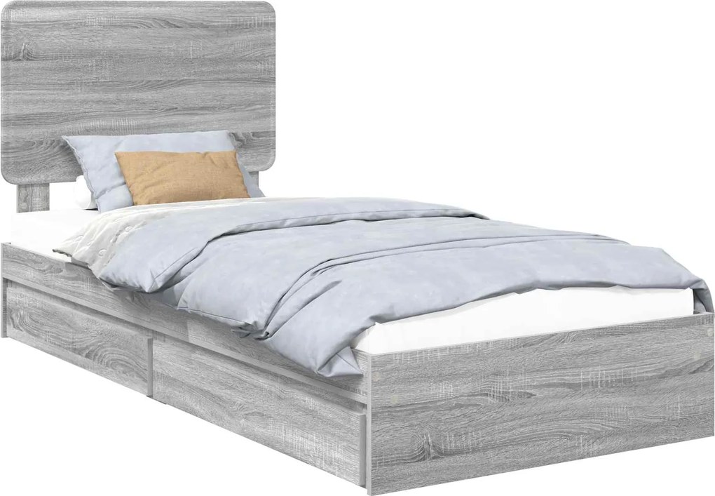 vidaXL Pat cu storage cu sertar Gri Sonoma 75 x 190 cm Lemn compozit