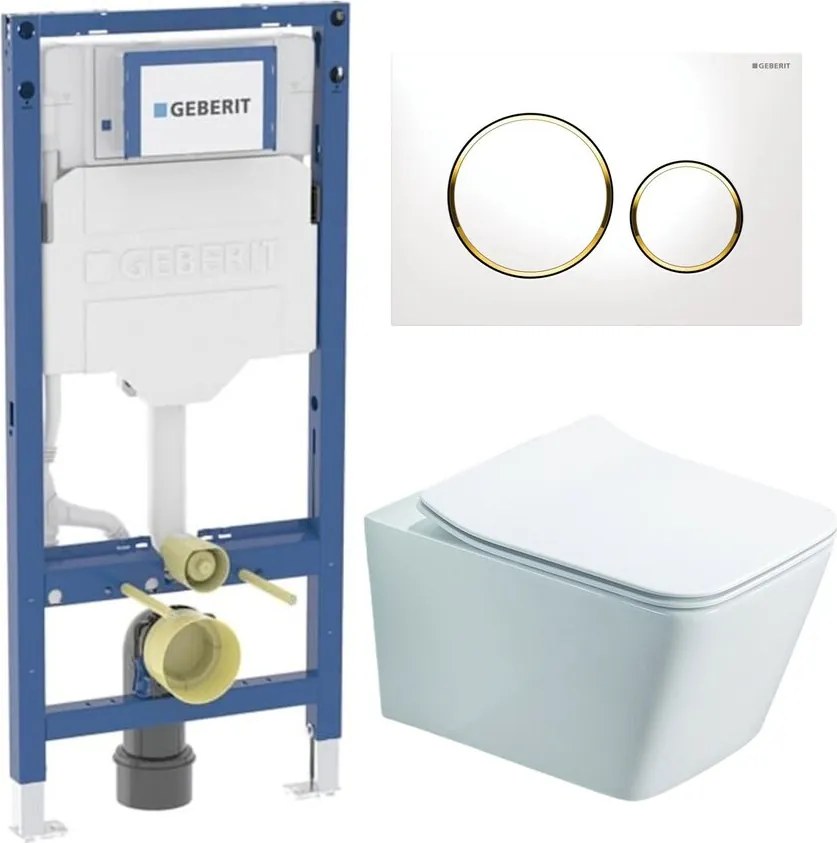 Rezervor WC cu cadru incastrat Geberit Duofix UP320 cu sistem de fixare, clapeta de actionare Sigma20 alb-auriu plus vas WC Rune Jord alb cu capac softclose
