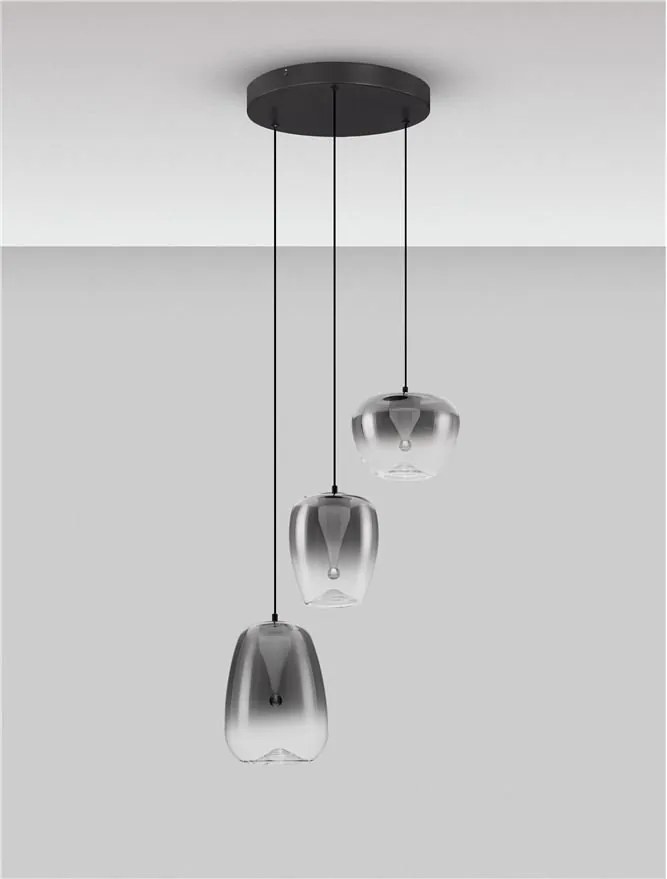 Lustra moderna cu 3 pendule LED, Metal, Sticla, Gri Fumuriu, OBLO