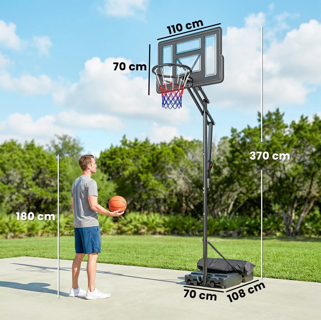 SPORTNOW Coș de Baschet Reglabil 235-305cm, Rezistent la Impact, Negru | Aosom Romania