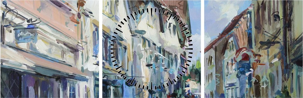 Tablou - Strada orașului vechi, pictură acrilică (cu ceas) (90x30 cm)