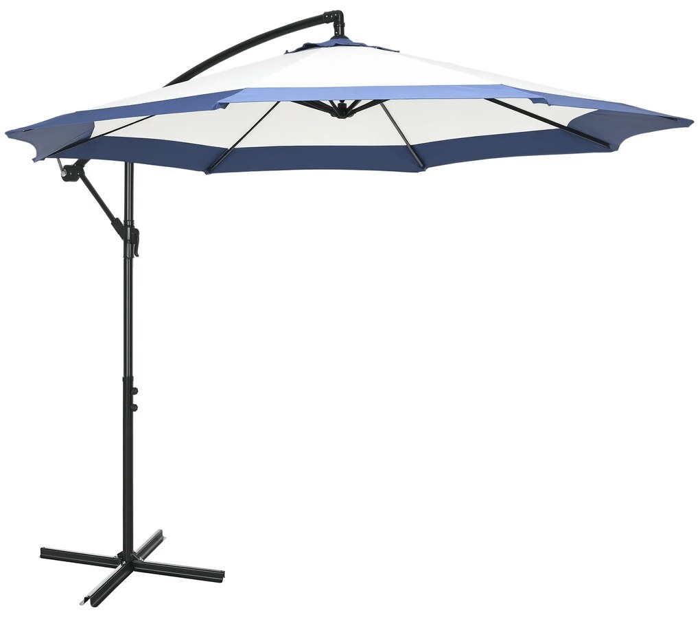 Outsunny Umbrelă de Grădină cu Bază în Cruce, Deschidere cu Manivelă și Orificiu de Ventilație, Ø295x194 cm, Albastru | Aosom Romania