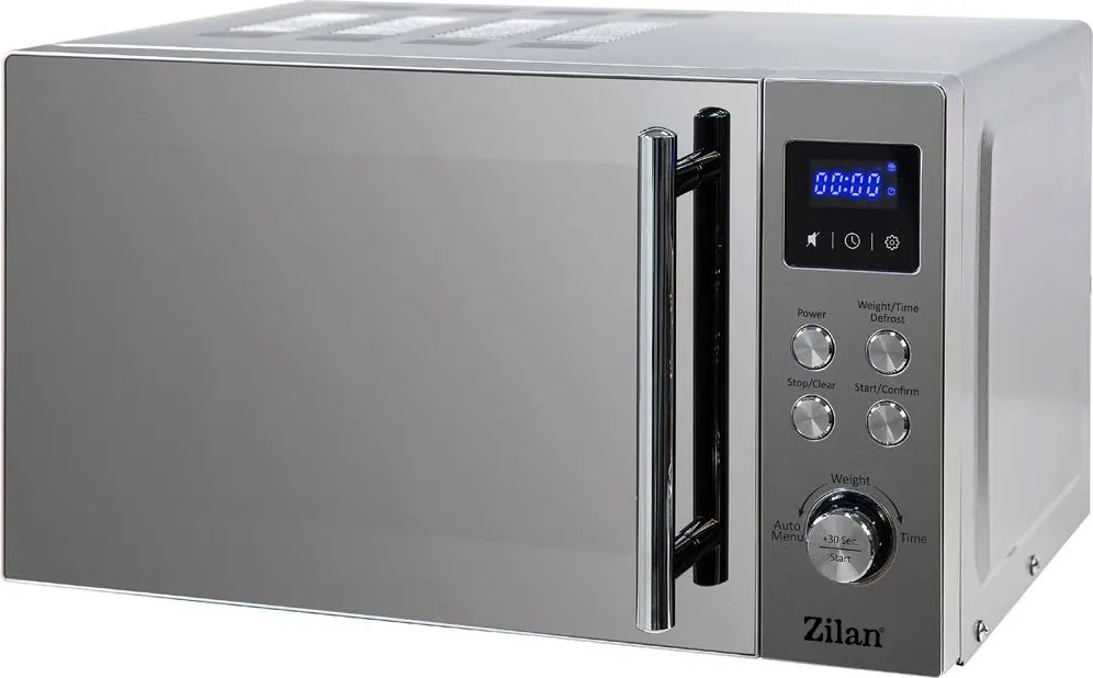Cuptor cu microunde digital Zilan ZLN1238, Putere 700W, Capacitate 20L, Functie de dezghetare, Panou din inox, Afisaj digital