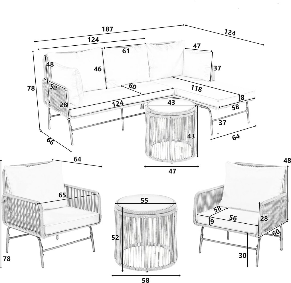 Set de lounge de grădină din 6 piese, Bej | Aosom Romania