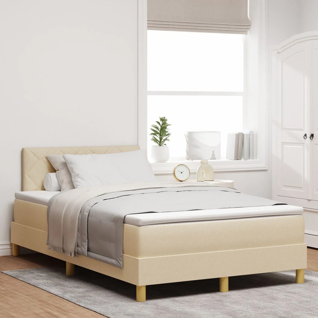 vidaXL Pat cu arcuri cu saltea crem 120x200 cm țesătură