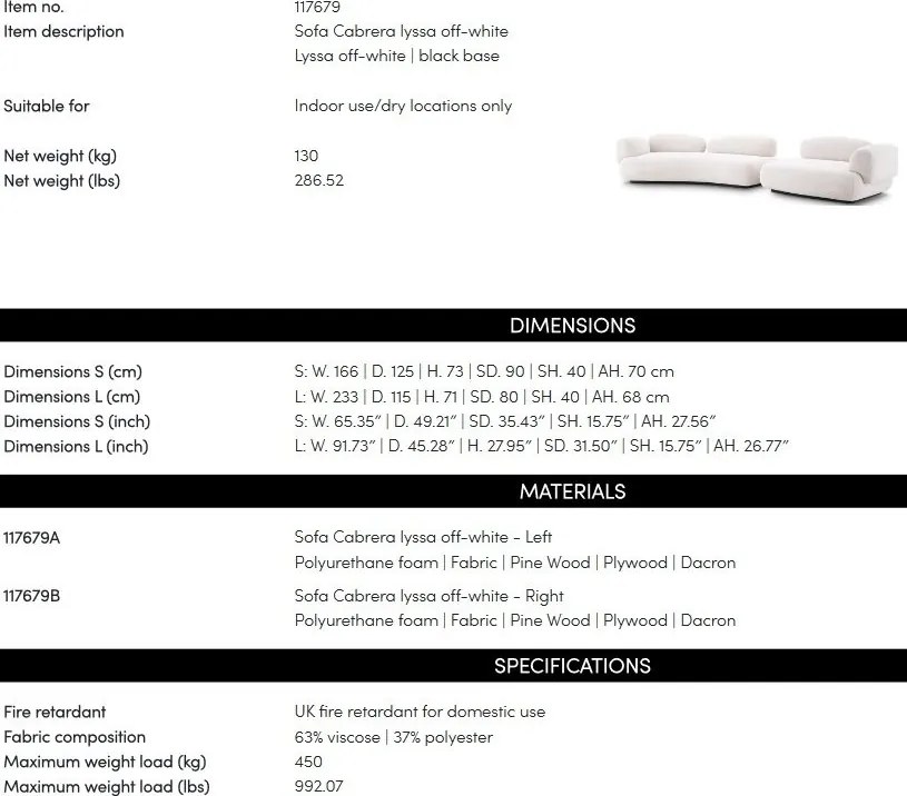 Canapea design LUX Cabrera, Lyssa off-white