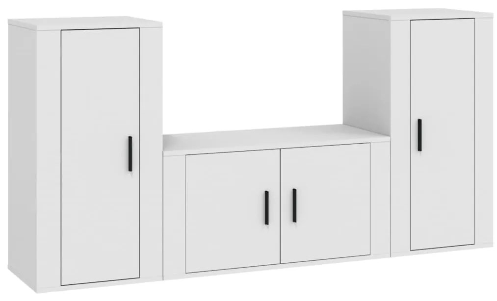 vidaXL Set comodă TV, 3 piese, alb, lemn prelucrat