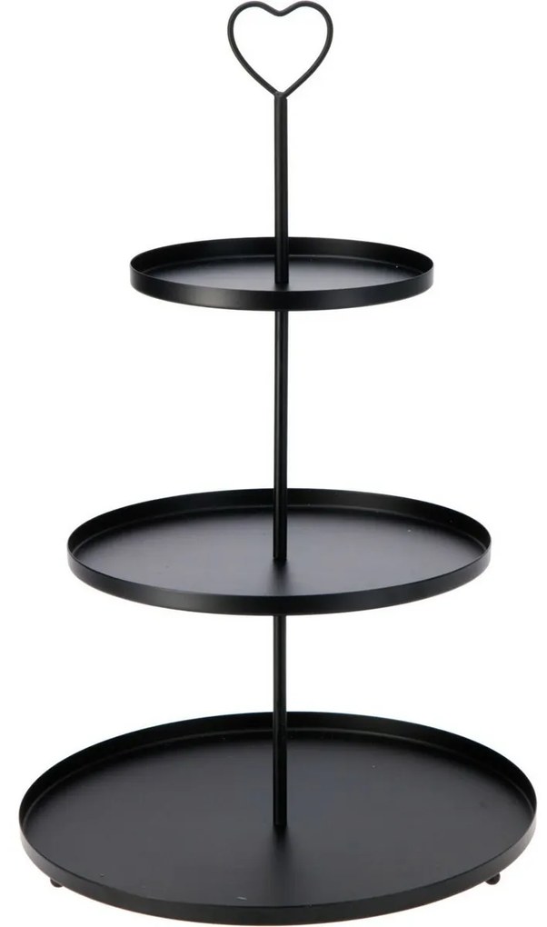 Etajer metalic cu 3 etaje, 30 × 30 × 48 cm, negru